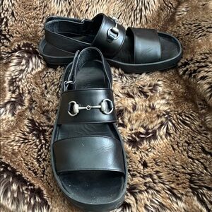 Gucci Black Leather Platform Sandals